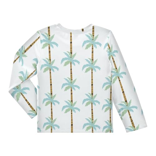 Tropical Palm Trees White Boy's Rash Guard Swim Shirt Long Sleeve Sun Shirt for Swimming Pool Beach UPF50+2