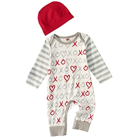 GLIGLITTR Newborn Baby Boy Valentine's Day Outfits Infant Romper Long Sleeve Bodysuit Cute Heart Print Onesie Jumpsuit(Grey,6-9Months) Cover
