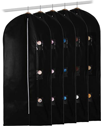 アストロ 衣類カバー マチ付き ブラック ロングサイズ 5枚組 不織布 洋服カバー ファスナー式 透明窓 防虫剤入れポケット付き 底閉じタイプ 110-76