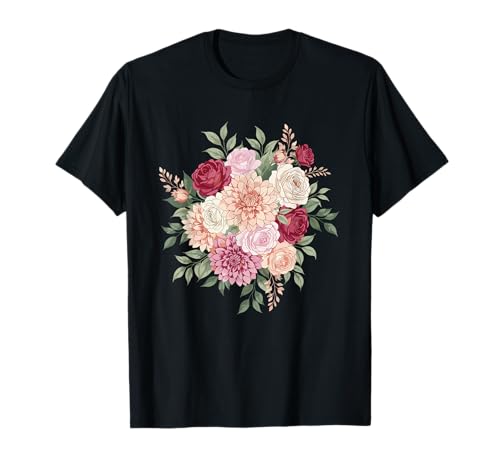 Elegant Spring Flower Bouquet Roses Dahlias Peonies T-Shirt