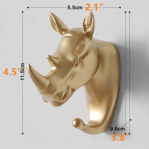 Set of 3 Elephant Head Giraffe Head and Rhino Head Wall Hooks / Hangers Animal Shaped Coat Hat Hooks (Gold) - Image 6
