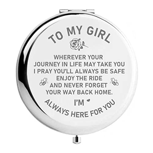 WHING to My Girl Cute Engraved Personalized Travel Compact Pocket Makeup Mirror, Present for Women Girls, Daughter Birthday Graduation Gift from Dad Mom