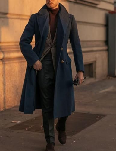 ONAXTDA Mens Wool Blend Trench Coat Slim Fit Double Breasted Long Pea Coat Notch Lapel Winter Warm Overcoat2