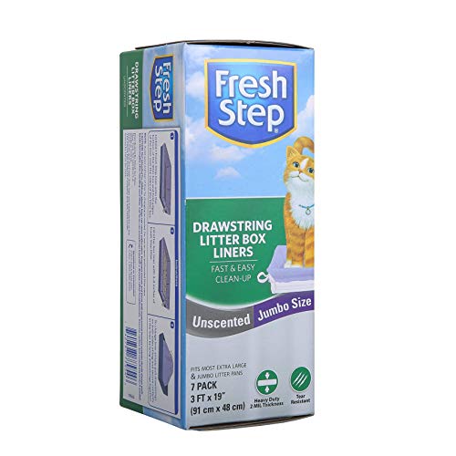 Fresh Step Drawstring Cat Litter Box Liners, Unscented, Jumbo Size, 36" X 19" - 7 Count | Kitty Litter Bags, Cat Litter Liners For All Cats To Keep Your Home Clean #TOP3
