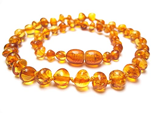 Bernstein-Halskette, 33 cm, 100 % hochwertiger Bernstein von der Ostsee, Echte Bernsteinkugeln. Amberta®.