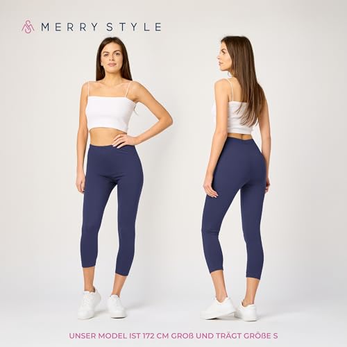 Merry Style Legginsy Damskie z Bawełny 3/4 Wysoki Stan MS10-199 (NavyNiebieski, XL)