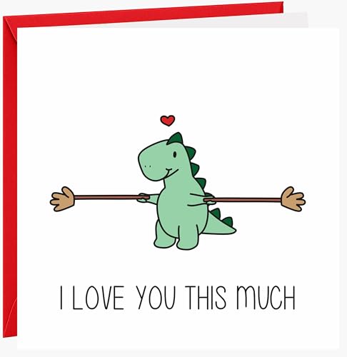 Cute Valentines Day Card for Him or Her - Valentines Day Card for Girlfriend Boyfriend Husband or Wife - Valentines Day Card for Fiance Fiancee - Funny Romantic Dinosaur Valentines Day Card