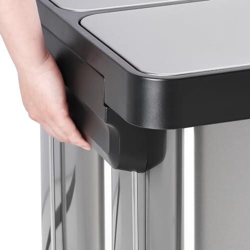 GarveeHome 10 Gallon Step-Open Dual Trash and Recycling Bin with Soft-Close Lid, Modern, Minimalistic for Home, Kitchen, Laundry Room, Office, Bedroom, Bathroom, Without Inner Bucket, 40L(2x20L)