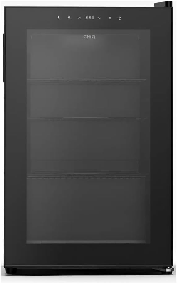 CHiQ 70L Beverage Cooler front view with digital control panel and glass door