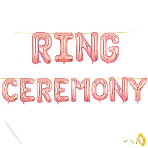 Image of Ring Ceremony Banner Rose Gold for Engagement Wedding Home Boys Girls Men Women Foil Balloon Decoration Decor Celebration