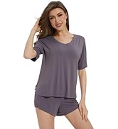 WiWi Women's Short Sleeve Pajama Set - Viscose From Bamboo Sleepwear | Soft Loungewear With Pockets | Sizes S-XXL