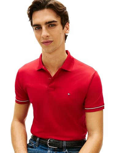 Image of Tommy Hilfiger Men's Short Sleeve Casual Polo Shirts in Slim Fit with Liquid Cotton and Cuff Designs