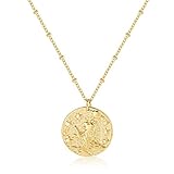Zodiac Coin Embossed Choker Necklace Disc 12 Constellation Astrology Horoscope 14K Gold Plated Round Pendant Personalized Necklace Gift for Women Men Leo