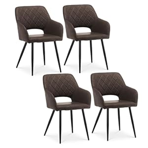 CLIPOP Eetkamerstoelen, set van 4, kunstleer, keukenstoelen met armleuningen, gestoffeerde stoel met rugleuning, zitting van imitatieleer, stoel voor eetkamer, werkkamer, woonkamer, slaapkamer