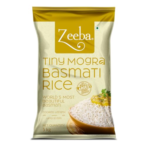 Image of Zeeba Tiny Mogra Basmati Rice 5 Kg, Small Grains with Great Taste, Gut-friendly Rice (Cooked length upto 10mm*)