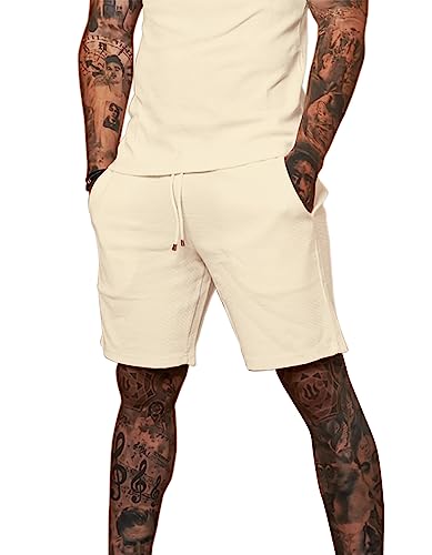 Redqenting Mens 8" Casual Sweat Shorts With Pockets,Drawstring Athletic Shorts Waffle Lounge Summer Shorts (Size28~40) #TOP20