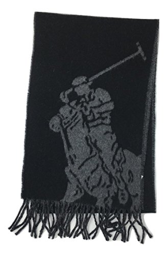 Polo Ralph Lauren Men Wool Blend Big Pony Reversible Scarf - Made in Italy (One size, Black-Coal)