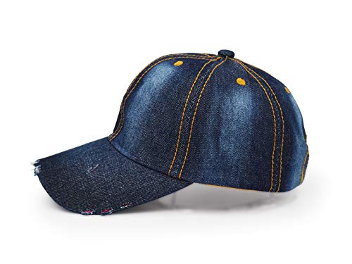 Denim Baseball Cap, Unisex Sport Hat Casual Women Men Sun Hat Outdoor Cowboy Cap Dilapidated Design Navy Blue #TOP3