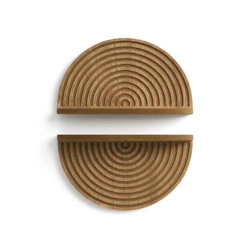 Image of American Art Decor Brown Boho Arched Lunar Ledges Wall Shelf, Wood 2 Piece Floating Bookshelf for Wall, Modular Arch Display Shelf for Bedroom Bathroom Kitchen Living Room Decor, 6.62 inch H x 11.75 inch L