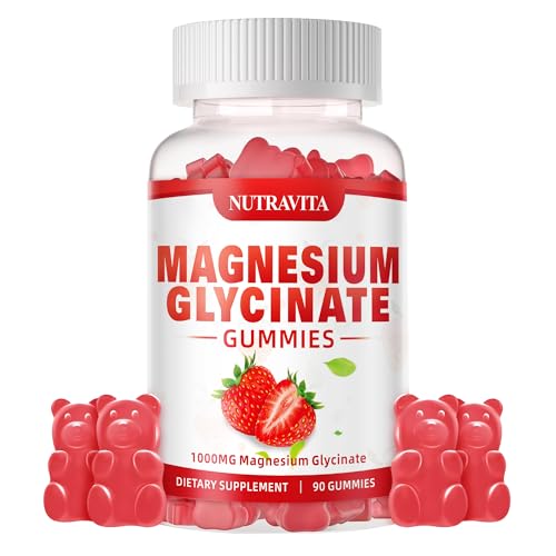 Magnesium Glycinate Gummies 1000mg with Magnesium L-Threonate,Chelated Magnesium Potassium Complex Supplement with VitD, B6, CoQ10, Calcium,Supports for Memory, Calm, Mood - 90 Gummies Strawberry