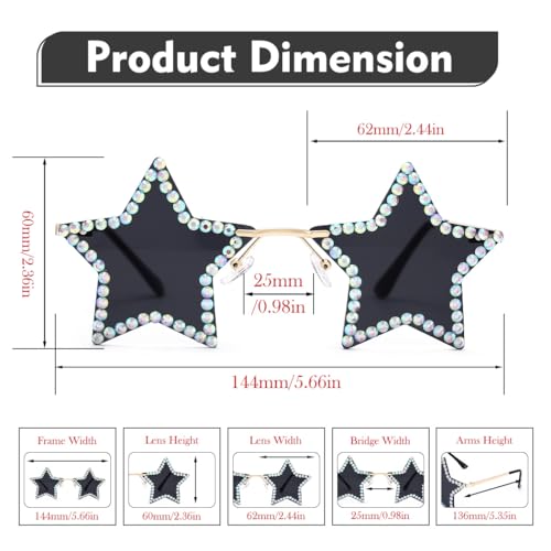 Woeoe Star Shape Sunglasses Rhinestone Rimless Sun Glasses for Women2