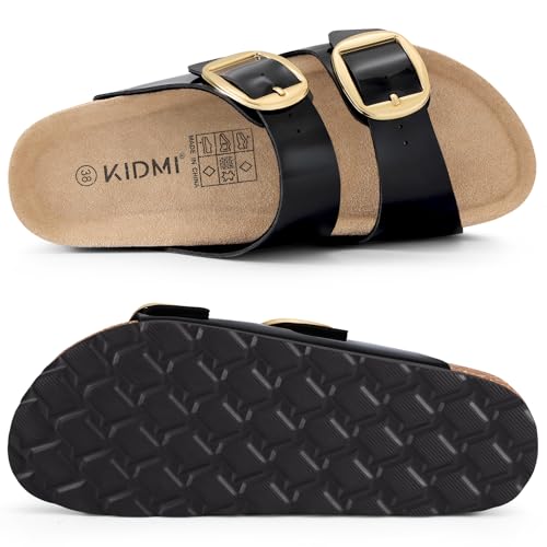 Image of KIDMI Women's Cork Footbed Slide Sandals Comfortable Arch Support Outdoor Sandal with Big Adjustable Buckle for Summer