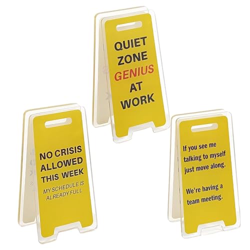 3Pcs Funny Office Desk Sign Caution Overstimulated Mini Office Desk Accessories Prank Gift for Men Women Friends Coworkers Boss Teacher Funny Signs