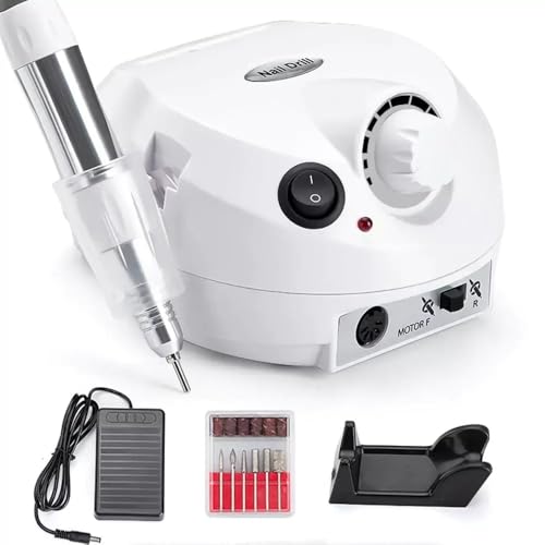 Lixadeira Elétrica Profissional para Unhas, com Motor, Lixas e Suporte, Meu Mundo Unhas (Branco)