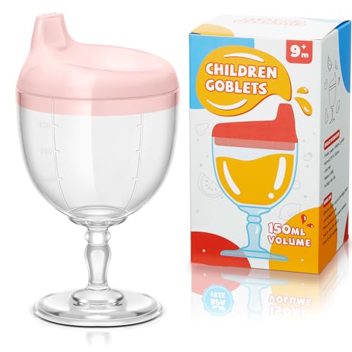 Image of Irenare 1 Pcs Baby Wine Sippy Cup Plastic Goblet Cup No Spill Wine Glass Baby Sippy Goblet Glass Beverage Mug Milk Bottle with Lid for Kids (Pink)