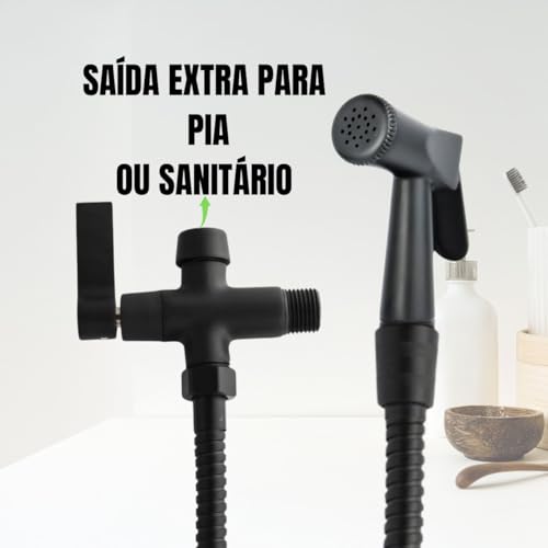 Ducha Higienica Banheiro preto Duas Saidas Chuveirinho Metal Intima com Saída Extra para Sanitario