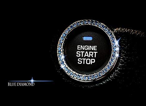 Personality Car Interior Emblem Crystal Ring Sticker,Automotive Parts Start Engine Ignition Button Key & Knobs Key Ignition & Knob Bling Ring, Car Glam Interior Accessory, Unique Women Gift (Blue)