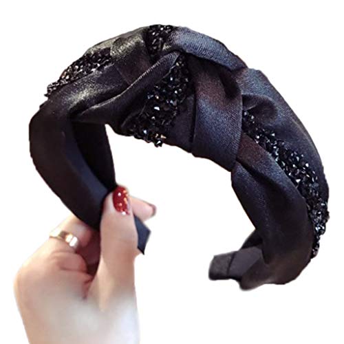 OKEPS YuanKanJu Dfsdmlp Glitter Rhinestone Embellished Headband- Ladies Twist Knot Wide Hair Hoop Imitation Silk Headband
