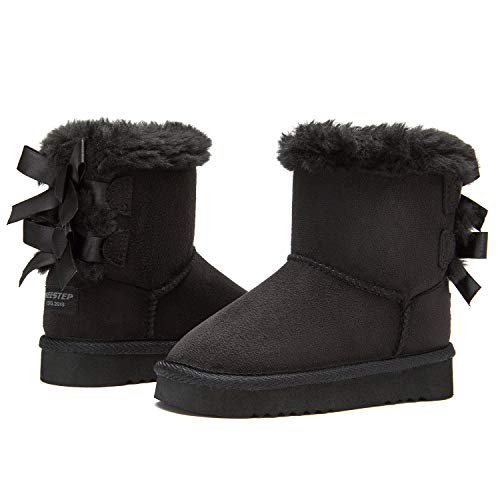 Weestep Girls Toddler Little Kid Warm Fur Winter Ankle Flat Snow Boot(11 Little Kid, Bow Black)