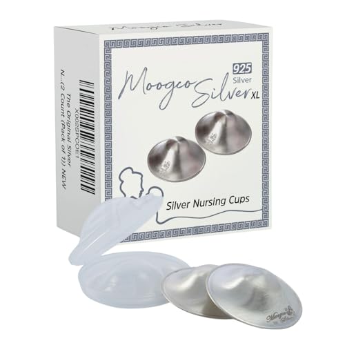 Image of Moogco The Original Silver Nursing Cups - Nipple Shields for Nursing Newborn - Breastfeeding Essentials - Newborn Essentials Must Haves - Nipple Covers Breastfeeding - 925 Silver (X-Large)