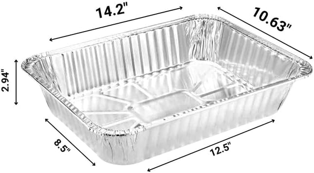 14.2" L X 10.63" W X 2.94" H Rectangular Heavy Duty Disposable Aluminum Foil Pans For Baking Use For Roasting and Baking Chicken : 20 Count