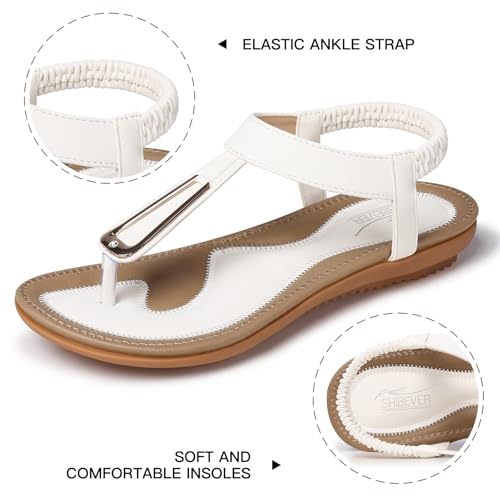 Image of SHIBEVER Womens Sandals Summer Flat: Dressy Casual T-Strap Flip Flop Thong Flats Sandals - Comfortable Walking