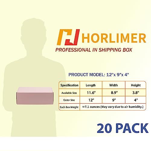 Image of HORLIMER 12x9x4 inches Shipping Boxes Set of 20, Pink Medium Corrugated Cardboard Gift Mailer Box