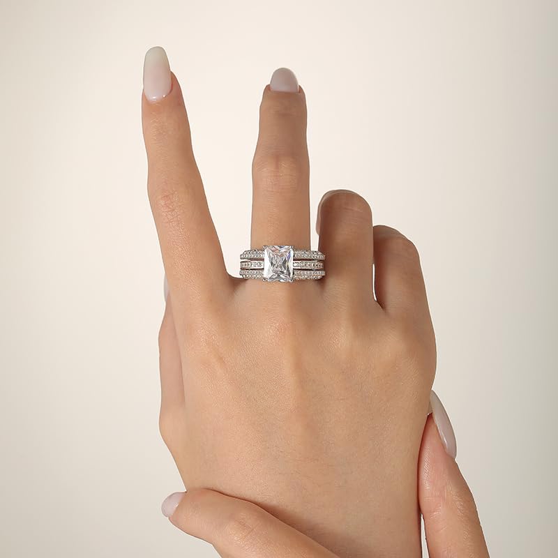 Jeulia Engagement Wedding Ring Set for Women 925 Silver 5.2 Carat Radiant Cut Cubic Zirconia Promise Anniversary Rings with Side Stones…3