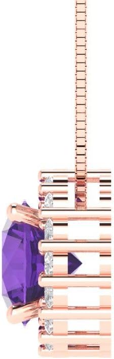 Clara Pucci 14K Rose Gold Plated Solitaire 18" Box-Chain Necklace - Sterling Silver 1.16ct Round Cut Amethyst Pendant - Image 3
