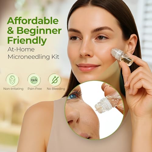 FLexiknee Microrevive Titanium Micro Infusion System for Face - Deep Penetrating, Collagen-Boosting Stamp & Anti-Wrinkle Hyaluronic Acid Serum - At Home Micro Needling Kit for Radiant, Youthful Skin