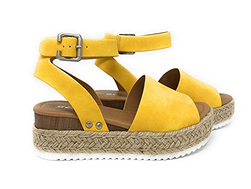 SODA Casual Espadrilles Trim Rubber Sole Flatform Studded Wedge Buckle Ankle Strap Open