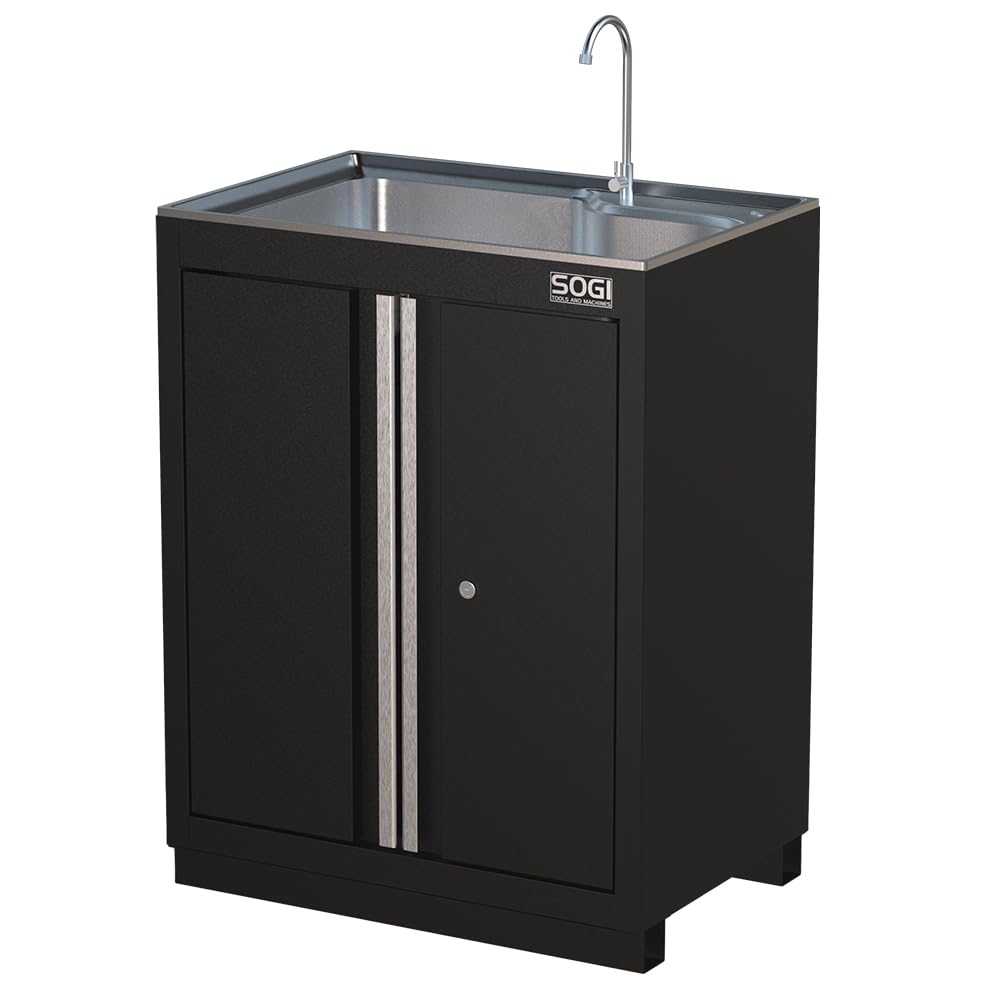 Sogi ARR-M-LAVABO Armadietto per officina con lavello integrato - 2 ante - 2 ripiani - con rubinetteria - 680x460x900 mm