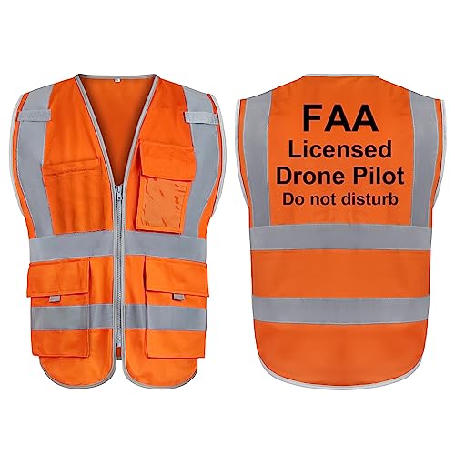 TOPTIE Gilet de pilote de drone FAA Gilet de sécurité réfléchissant haute visibilité à 9 poches pour opérateur de drone non perturbé