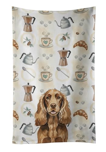 Caroline's Treasures Liver English Cocker Spaniel Coffee Bar Kitchen Towel Velour Plush Front and Cotton Loop Back Machine Washable