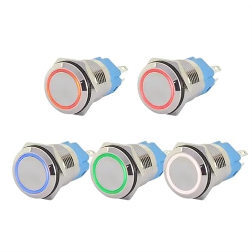 Interruptor de botón de metal 16mm momentáneo 12V 24V con indicador LED azul circular 1NO1NC