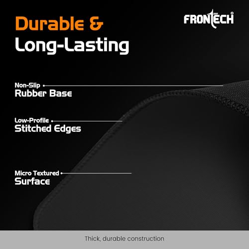 Image of FRONTECH Premium Computer Mouse Pad - 260mm x 210mm x 3mm | Anti-Slip Rubber Base | Water-Resistant | Micro-Textured Surface with Stitched Edges (MSP-0061 ORG)