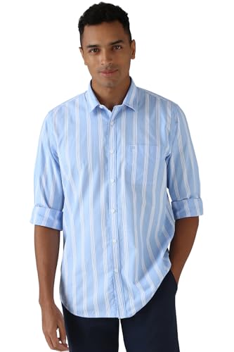 Image of Peter England Men Cotton Slim Fit Stripe Shirt