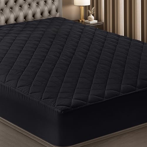 Utopia Bedding Quilted Fitted Mattress Pad, Twin Size, Elastic Fitted Mattress Topper Protector and Cover Stretches up to 16 Inches Deep, Machine Washable (Black)
