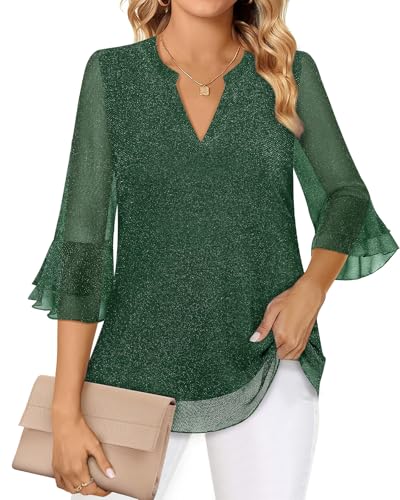 Akiooue Womens Blouses, Ladies Blouse Womens Tunic Bloouse Casual 3/4 Sleeve Tunic Going Out Tops Christmas Tops for Women Casual Party Shirts