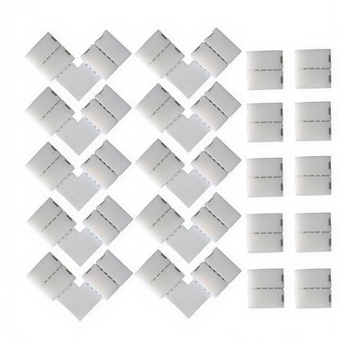 CESFONJER 20pezzi accessori per strisce luminose contengono connettori per strisce luminose a forma L 4pin, connettori senza fessure per strisce LED 4pin per strisce LED SMD 5050 non impermeabili 10mm